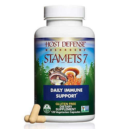 Host Defense, Stamets 7 Capsules, Daily Immune Support, Mushroom Supplement with Lion’s Mane, Reishi, Vegan, Organic, Gluten Free, 120 Capsules (60 Servings)