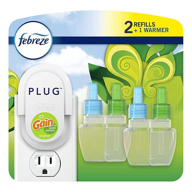 Febreze Odor-eliminating Plug Air Freshener, Gain Original, 1 Warmer + 2 Oil Refills