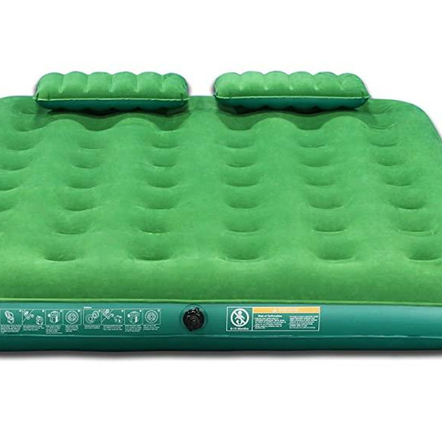 Aria Queen Air Mattress Flocked Top Airbed with 4D Battery Operated Pump and 2 Inflatable Pillows for Comfortable Sleep at Home, Travel or Camping