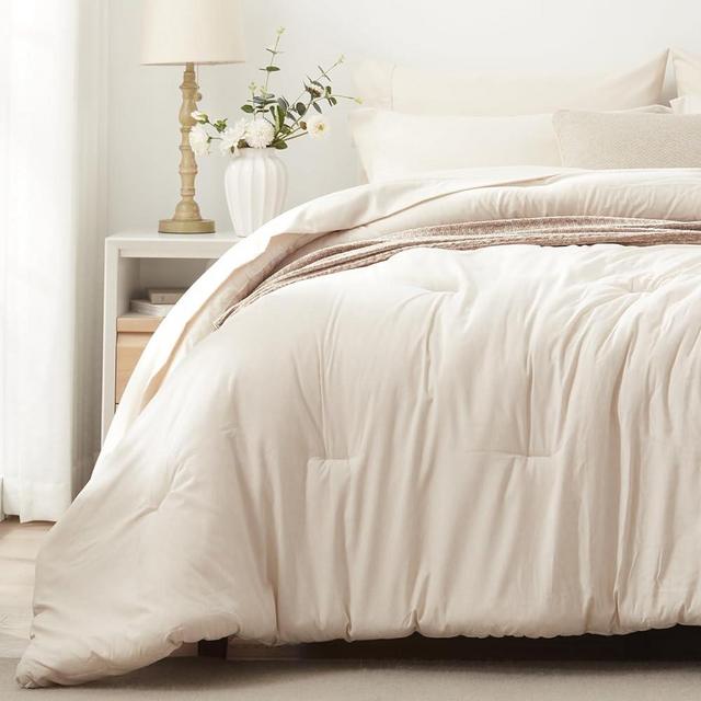 UNILIBRA Queen Comforter Set 7 Pieces - Beige Bed in a Bag Queen Size Soft for All Seasons - Cationic Dyeing Bedding Comforter Sets with Comforter, Flat Sheet, Fitted Sheet, Pillowcases & Shams