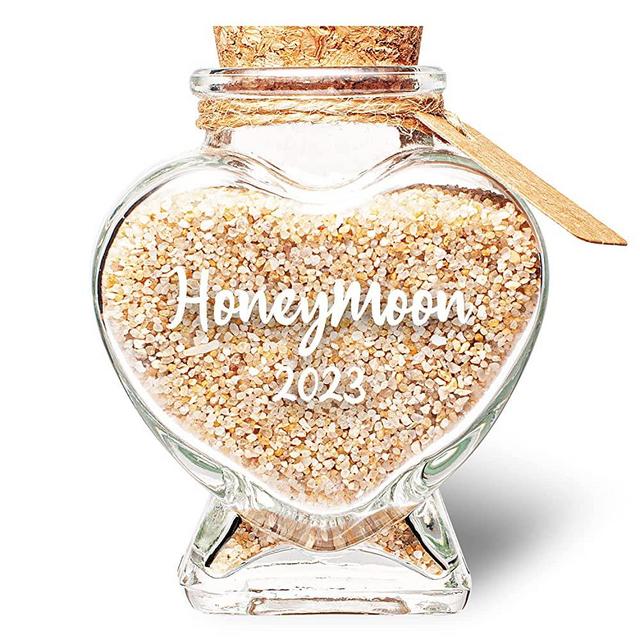 Honeymoon Sand Keepsake Jar 2023, Bridal Shower Gift, Wedding Gift, Engagement Gift, Honeymoon Gift, Travel Gift for Couples, Newlywed, Fiance(Gift Box Includes) - 40ml Glass White Heart Shape