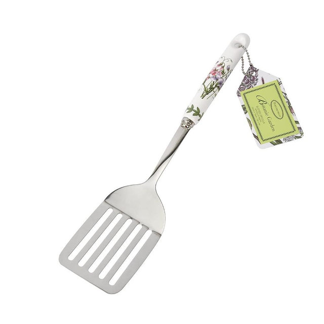 Portmeirion Botanic Garden 13" Slotted Spatula, Sweet Pea Motif - Porcelain Handle & Stainless Steel, Chip-Resistant Glaze - Ideal Kitchen Tool for Cooking & Serving - Everyday Kitchen Tools