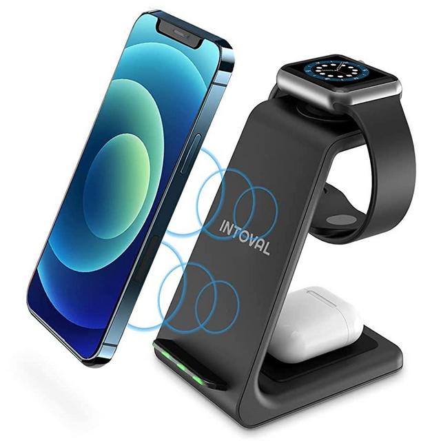 Intoval Wireless Charging Station, True 3 in 1 for Apple iPhone/iWatch/Airpods,iPhone 12 Pro Max/12 Pro/12/11 Pro Max/11/XS/XR/XS/X/8,iWatch 6/SE/5/4/3/2,Airpods Pro/2/1 (A3,Black)