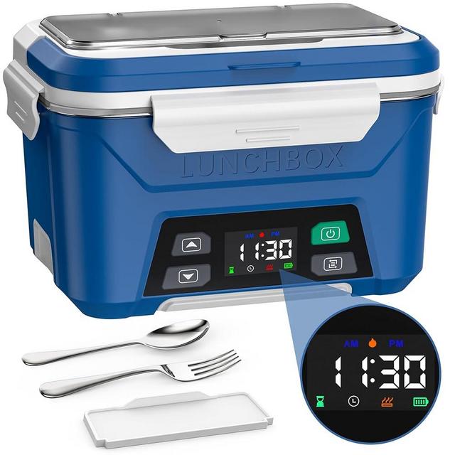 EAST OAK Cordless Electric Lunch Box for Adults, Heated Lunch Box Battery Powered with Automatic Heating, 5.5 Cups Portable Food Warmer with Removable Tray Divider