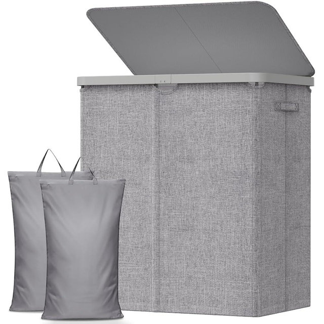 Lifewit 145L Laundry Basket with Lid, Large Laundry Hamper with Plastic Handles and Removable Bag, Foldable Tall Dirty Clothes Hampers for Laundry for Laundry Room, Bedroom, Bathroom, Dorm, Light Gray