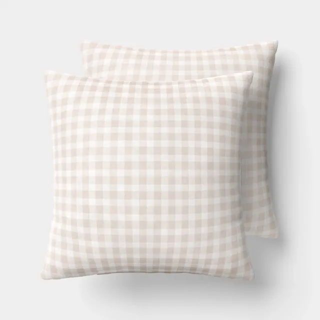 2pk Window Pane Gingham Toss Throw Pillow Metal Khaki - Room Essentials™
