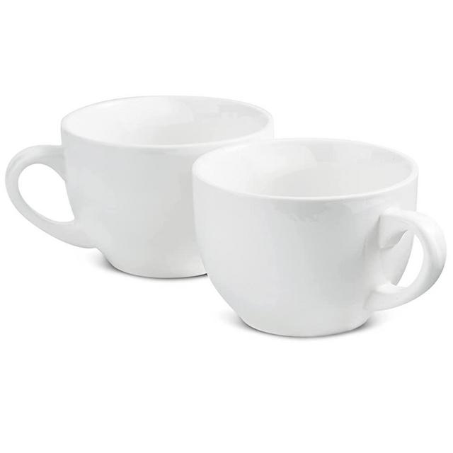 Large Soup Mugs Soup Crock with Handles Jumbo Coffee Mug Set Soup Bowl with Handles 24 Ounce for Jumbo Soup Mugs for Cereal Latte Cappucino, White
