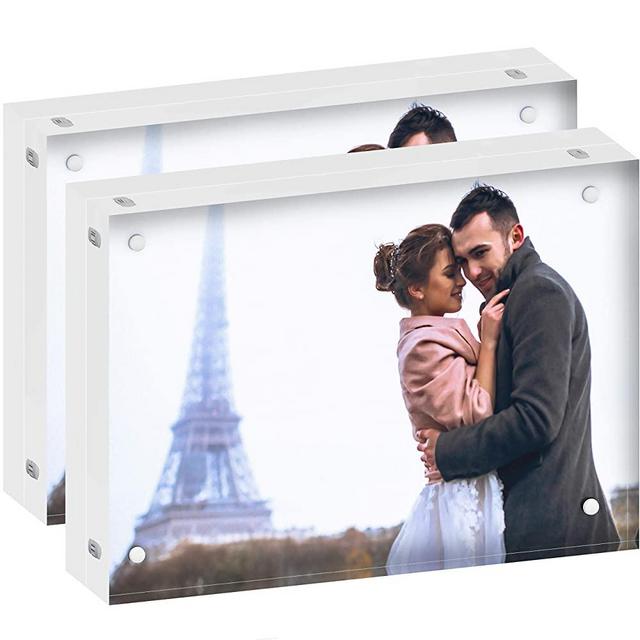 DEKIRU Acrylic Picture Frames - 5x7" (2 Packs) - 24mm Thick, 20% Thicker • Magnetic Photo Frames • Frameless Desktop Picture Frame • Floating Acrylic Frames • GRADE AAA Clear Acrylic Block Frame