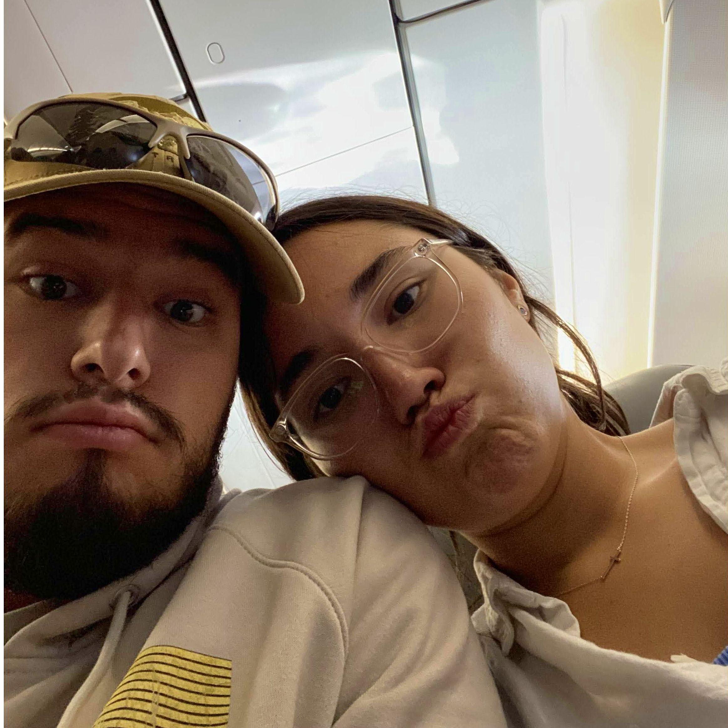 On an airplane going somewhere!