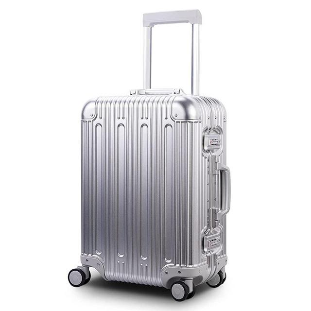 Travelking All Aluminum Carry On Luggage with TSA Locks Fashion Cool Metal Hard Shell Spinner Suitcase ( Silver , 20 Inch )