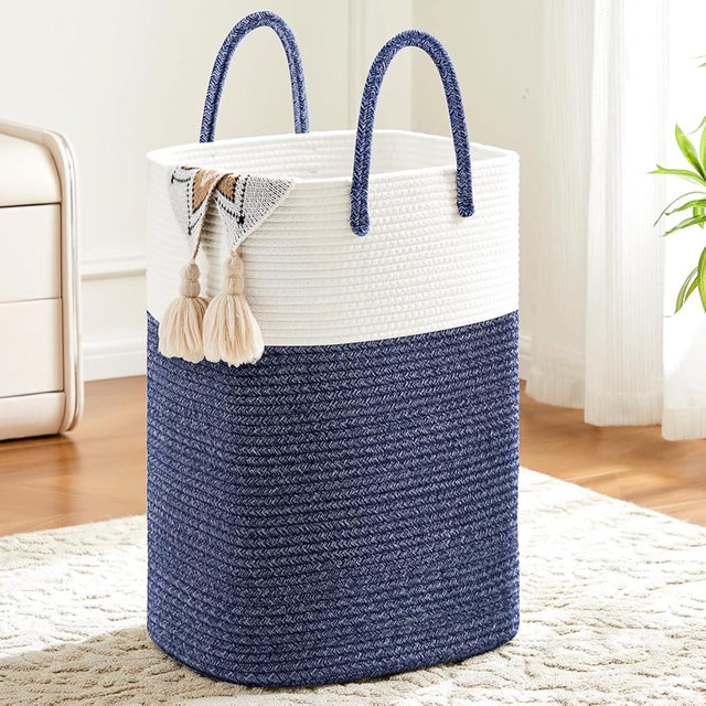 Laundry Basket,Woven Cotton Rope Laundry Hamper Sorters,80L Versatile Storage for Dirty Clothes,Baby Toys,and Blankets in Bathroom, Nursery,and Living Room