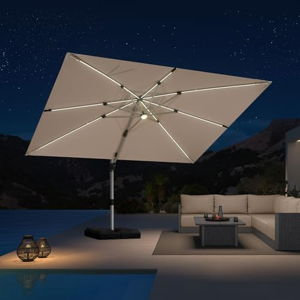 Patio Umbrella with Lights Outdoor Rectangle Cantilever Umbrella Solar Powered LED with 360-degree Rotation for Garden Deck Pool Patio, Beige