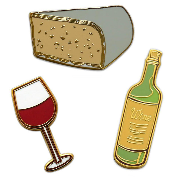 Novel Merk Wine Glass & Barrels - Winery Lapel Pin, Hat Pin & Tie Tack Set - with Clutch Back