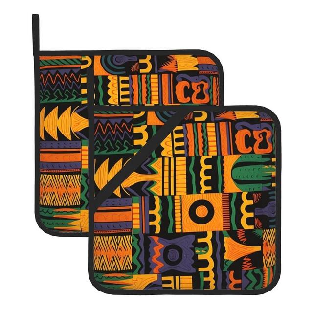 Pot Holders for Kitchen Heat Resistant Potholders Terry Cloth Coaster African Ethnic Hot Pads Oven Hot Pads for Kitchen Trivet for Cooking and Baking 8 x 8 in