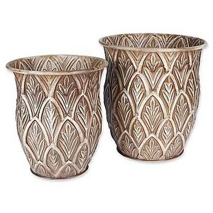 Household Essentials® Etched Metal Floor Vases in Taupe (Set of 2)