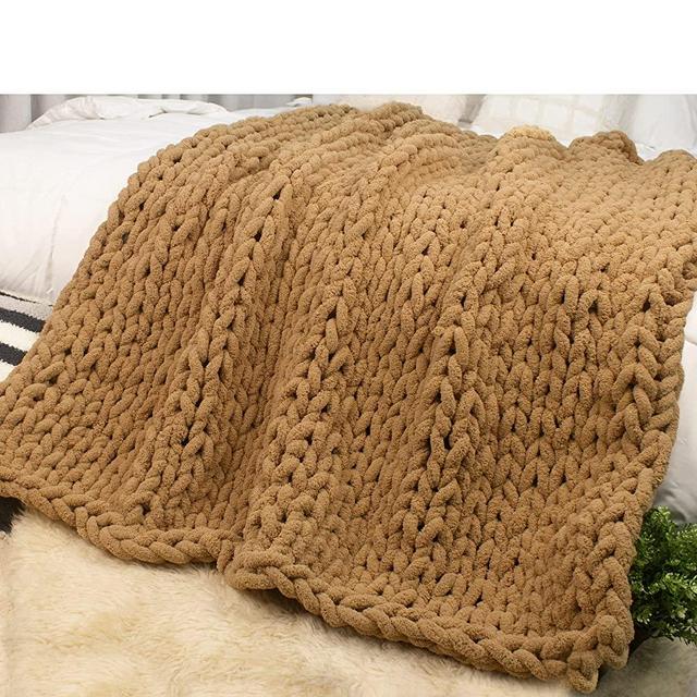 Chenille Chunky Knit Blanket Soft Fluffy Handmade Throw Blanket for Couch Sofa Bed and Home Décor Carriediosa (Sand 50" x 60")