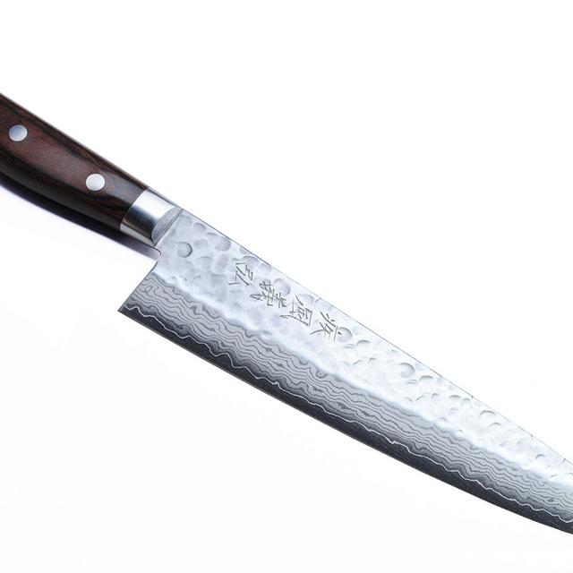 Yoshihiro VG10 16 Layers Hammered Damascus Gyuto Japanese Chefs Knife 8.25 in (Western style Mahogany Handle)