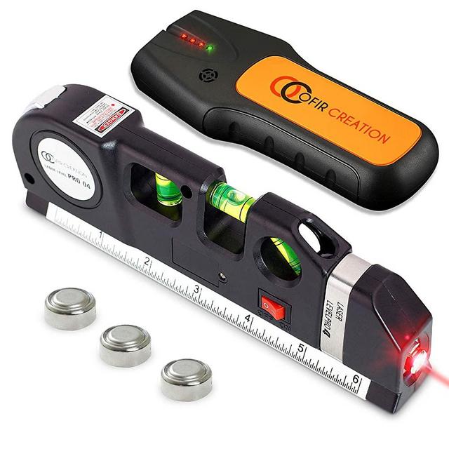 OFIRCREATION 3 in 1 Laser Level, Stud Finder and Cross Line, Laser Measure, Picture Hanging Tool for Wall Decor, Beam Finder with Level Ruler Measuring Device