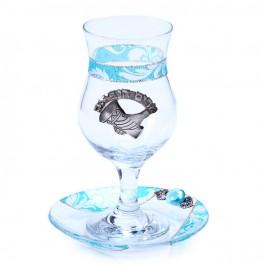 Painted Glass Miriam Cup: Light Blue & Silver. Lily Art