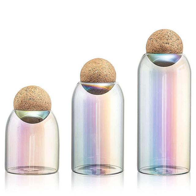 Kitchen Storage Counter Jar Set, Kitchen and Pantry Glass Storage Containers with Wooden Sealing Balls, Suitable for Cereals, Cookies, Candy, Oatmeal, Sealed Airtight Food Storage Containers (COLOR)