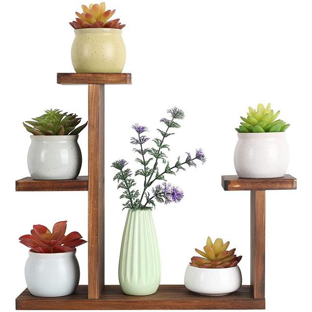 COOGOU Wood Desktop Plant Stand Indoor Small Windowsill Flower Shelf Tabletop Plant Shelf Holder Display Rack for Succulent Herb in Living Room Office