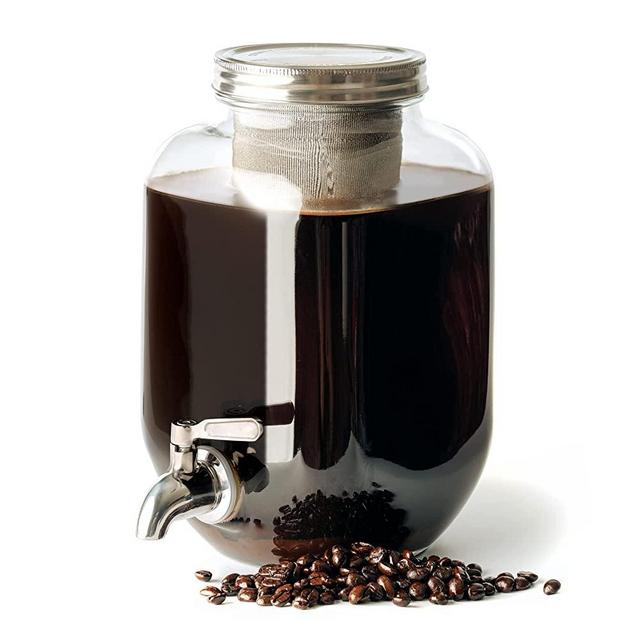 County Line Kitchen - Cold Brew Mason Jar Coffee Maker, Durable Glass, Heavy Duty Stainless Steel Filter, Lid, and Pour Spout - 4 Quart, (128 oz / 1 Gallon)