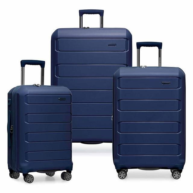 Traveler's Choice Pagosa Indestructible Hardshell Expandable Spinner Luggage, Navy, 3 Piece Set