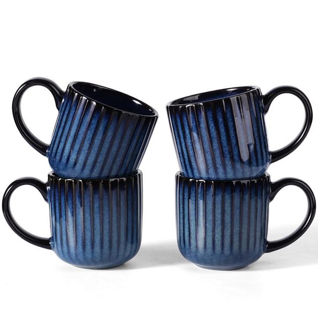 famiware Coffee Mugs Set of 4, Starlight 11 oz Mug Cup Set with Handle for Coffee, Tea, Cocoa, Milk - Ceramic Stoneware Mug Set, Nebulas Blue