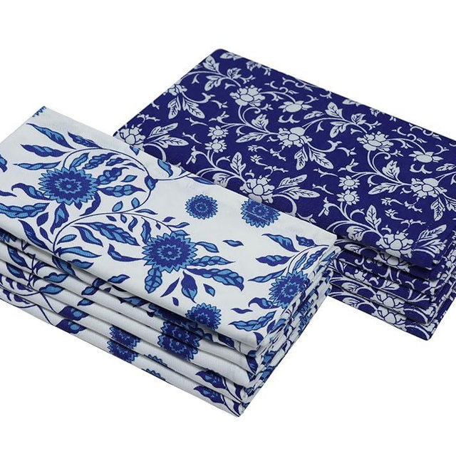 COTTON CRAFT Cloth Napkins – Set of 12 Pure Cotton Twill 6 Blue on White & 6 White on Blue Printed Reusable Napkins with Mitered Corners – Dinner Lunch Soft Absorbent Machine Washable - 17 x 17