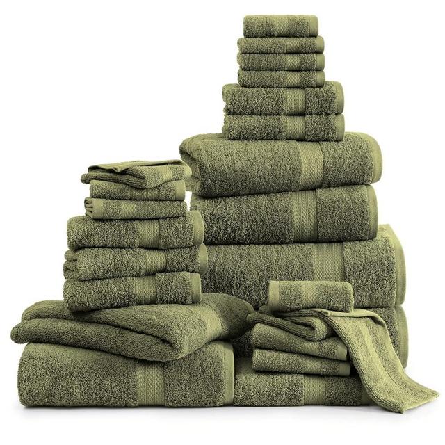 LANE LINEN Bath Towel Sets for Bathroom 24 Piece - 100% Cotton Large Shower Towels, 2 Oversized Bath Sheets, 4 Large Cotton Bath Towels, 4 Fingertip Towels, 6 Hand Towel and Washcloth Sets- Oil Green