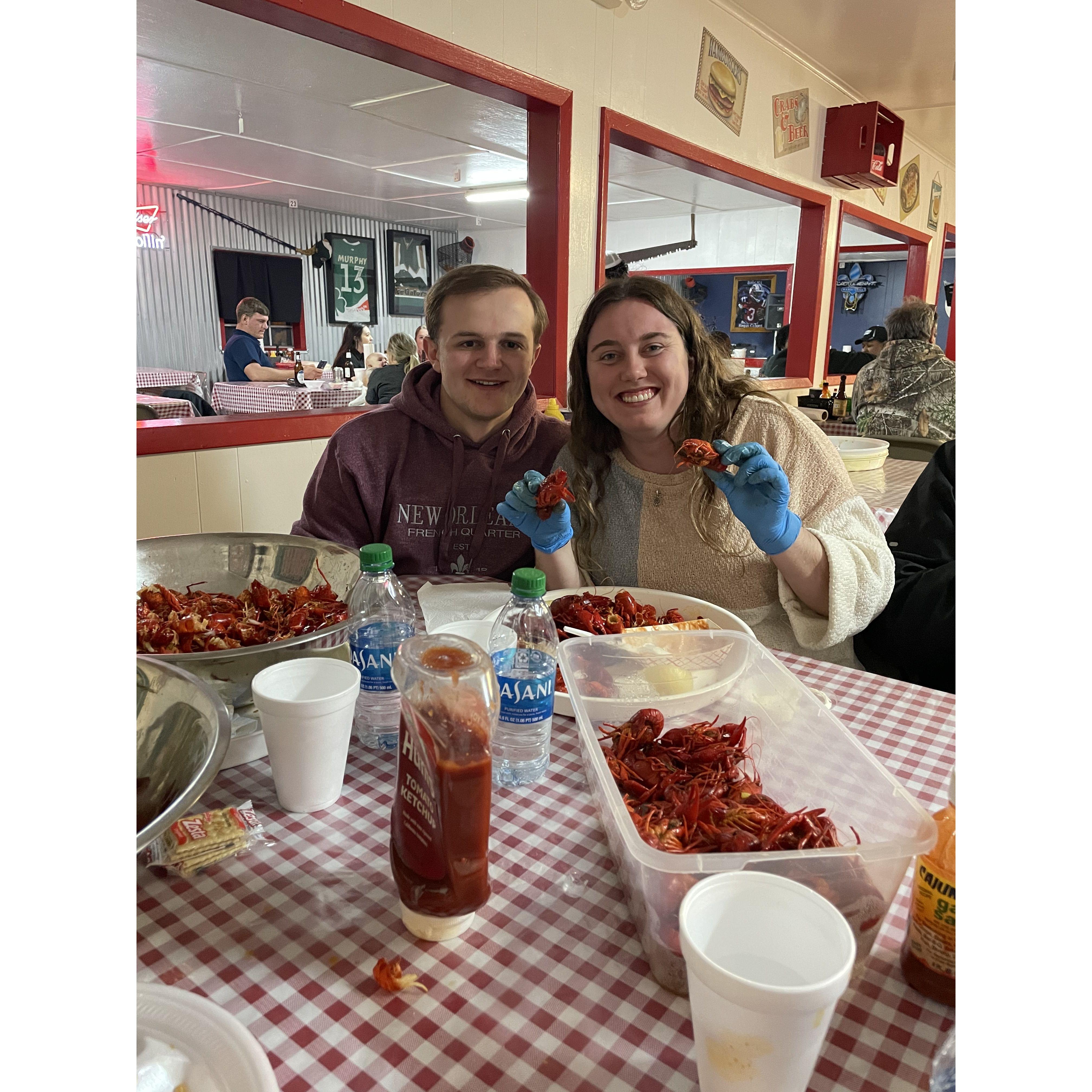 Allisons first time eating crawfish