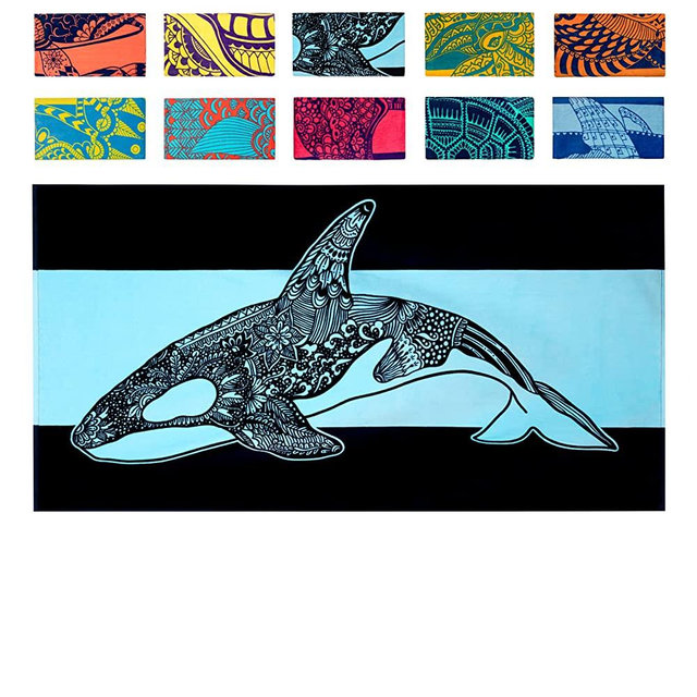 Nova Blue Orca Beach Towel (34 X 63) – Navy & Blue Colorway with Tropical Whale Design Travel Beach Towel Made from 100% Cotton – Vibrant Colorful Blanket Towel – Extra Large Beach Towel