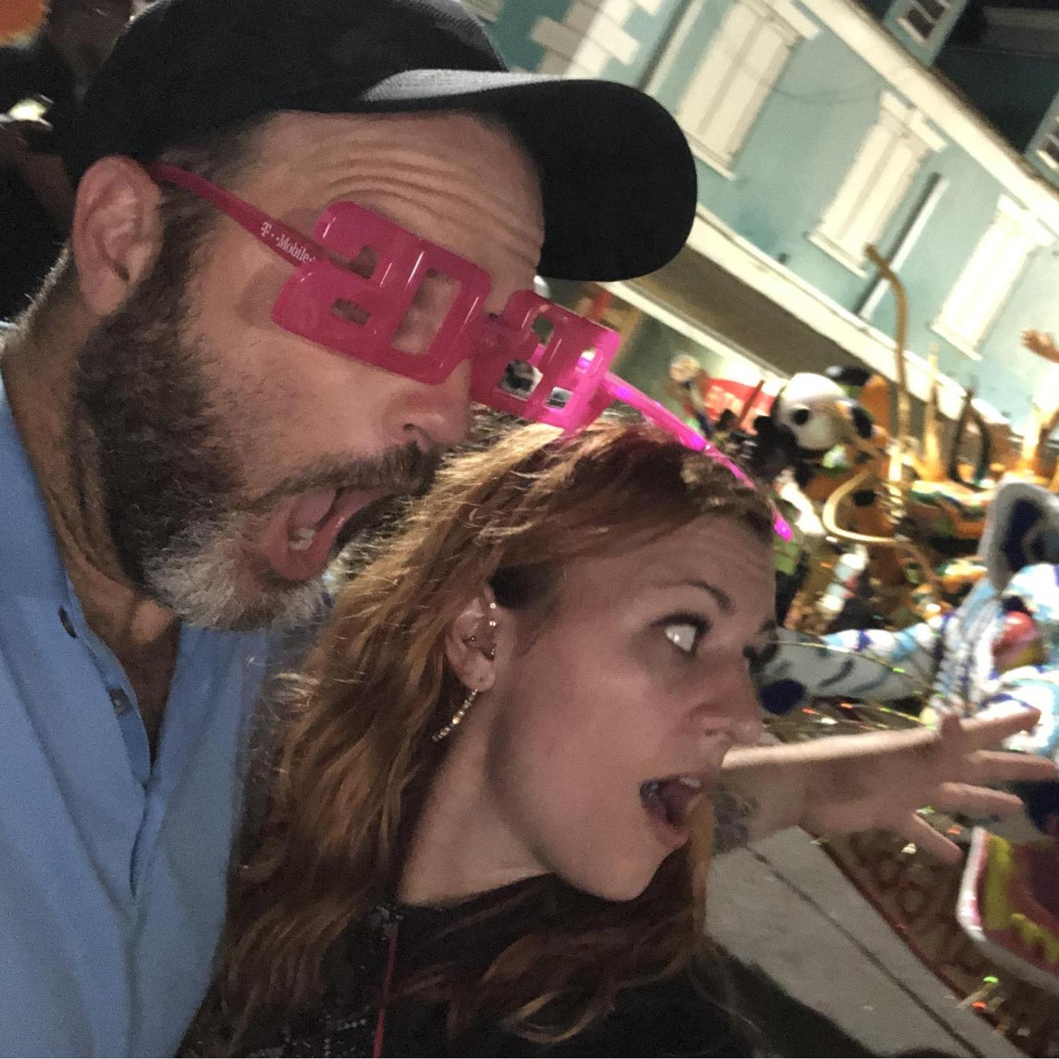 Enjoying the Junkanoo Festival floats in Nassau on New Year's Eve!