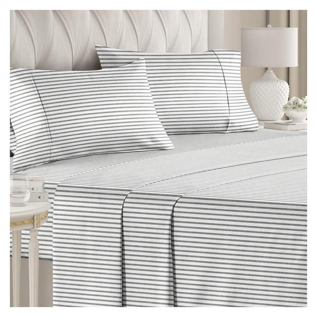 CGK Linens 4 Piece Microfiber Sheet Set in Gray Stripes, Size King