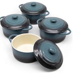 Kook Ceramic Mini Cocotte Set, Small Casserole Dishes with Lids 12 oz, Set of 4 (Stone Ombre)