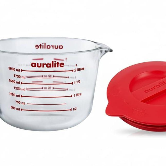 Auralite 8-Cup Borosilicate Glass Measuring Cup with Lid, 2 Quart, 2 Litre Large Glass Measuring Cup - Kitchen Mixing Bowl Liquid Measure Cups Glass Bakeware Set, Punch Bowl, Batter Bowl, 2Qt, 2L