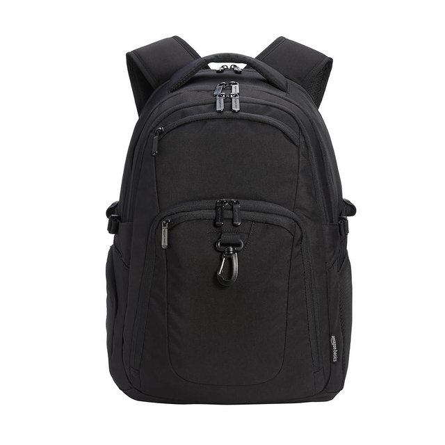 Amazon Basics Travel Laptop Backpack with Multiple Pockets and Compartments for 17 in / 43.1 cm Laptop, Water Resistant, Spacious with Padded Shoulder Straps, Black