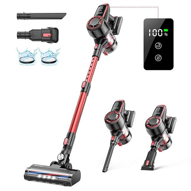 Cordless Vacuum Cleaner, WLUPLE Stick Vacuum Cleaner with 30KPA Powerful Suction, 350W Lightweight Handheld Vacuum LED Display & Ultra-Quiet Stick Vacuum for Hardwood Floor Carpet Pet Car Cleaning