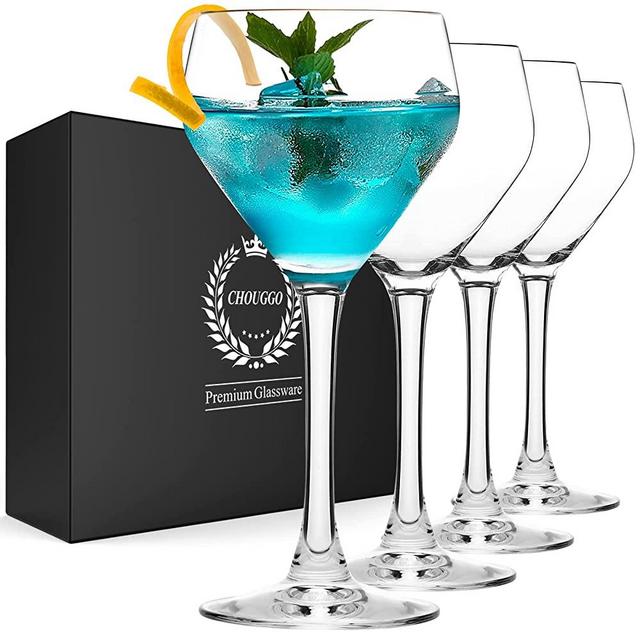 Chouggo Nick & Nora Glasses Cocktail Glasses Set of 4, Hand Blown Premium Crystal Cocktail Glass for Bar, Martini, Cosmopolitan, Manhattan, - 6Oz, Clear
