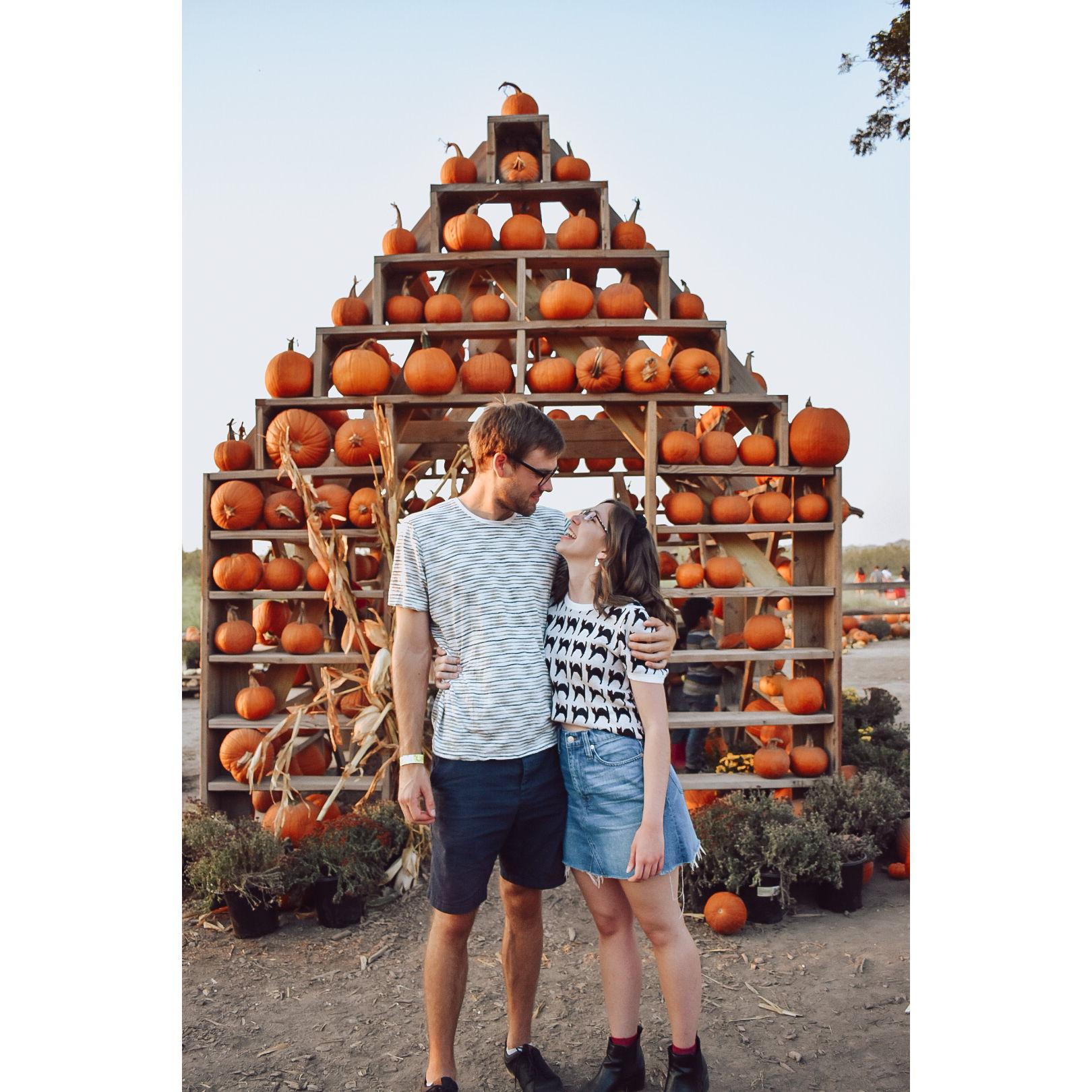Our first ever picture together! At Sweet Eats Fruit Farm in Georgetown, TX in October 2020.