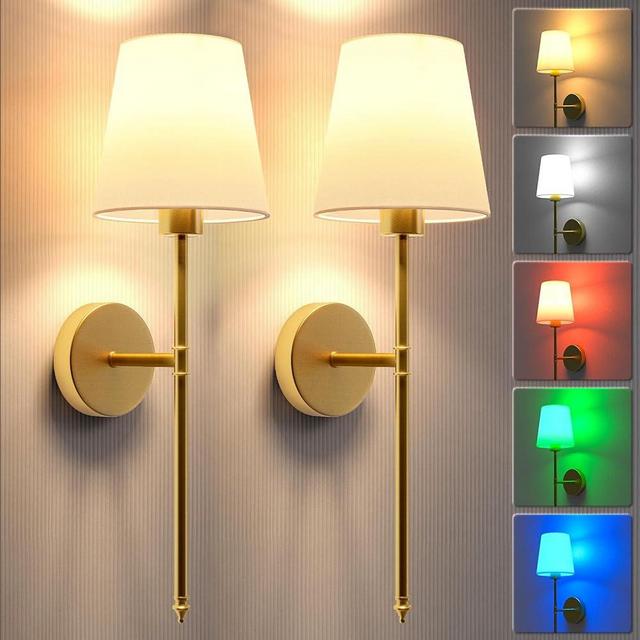 JOFIOS Wall Lights Battery Operated Wall Sconces Set of 2,Gold Wireless Wall Sconces with Remote,9 Colors Modes Rechargeable Wall lamp for Bedroom Living Room