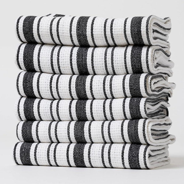 Casa De Lan Pack of 6 Cotton Kitchen Towel Set - Dish Towels for Kitchen - Basket Weave Cloths - Tea Towels for Kitchen - Highly Absorbent - 100% Ring Spun Cotton - 20'' x 30'' - Black