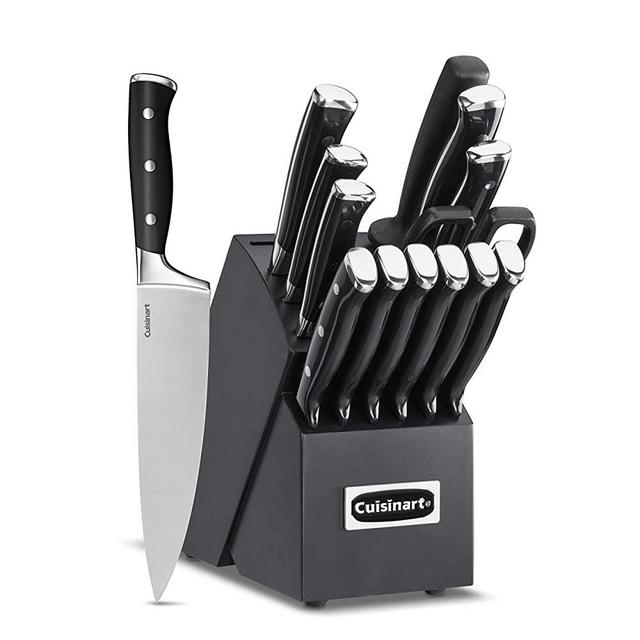 Cuisinart C77BTR-15PBK Classic Forged Triple Rivet, 15-Piece Knife Set with Block, Superior High-Carbon Stainless Steel Blades for Precision and Accuracy, Black