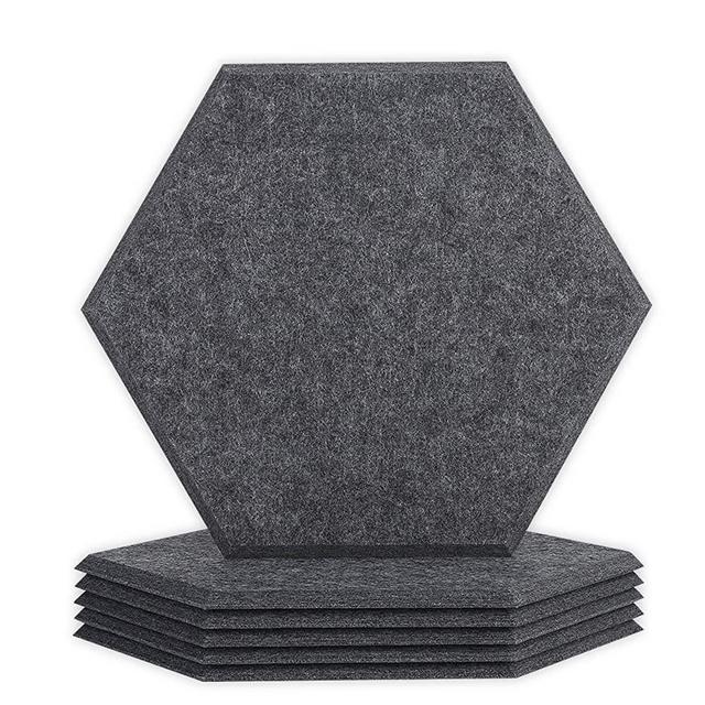 BUBOS 6 Pack Acoustic Panels Sound Dampening Panels Hexagon,Sound Proof Padding Soundproofing Absorption Panel, 14" x 13" x 0.4" High Density Beveled Edge Wall Tiles for Acoustic Treatment,Dark Grey