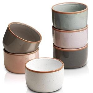 Morandi Color Ramekins Set of 6, 6 oz Creme Brulee Ramekin Oven Safe, Porcelain Ramekin Bowls, Mini Cheesecake Pans, Small Baking Dish, Dipping Sauce Bowls, Ramekins for Baking Souffle, Ice Cream