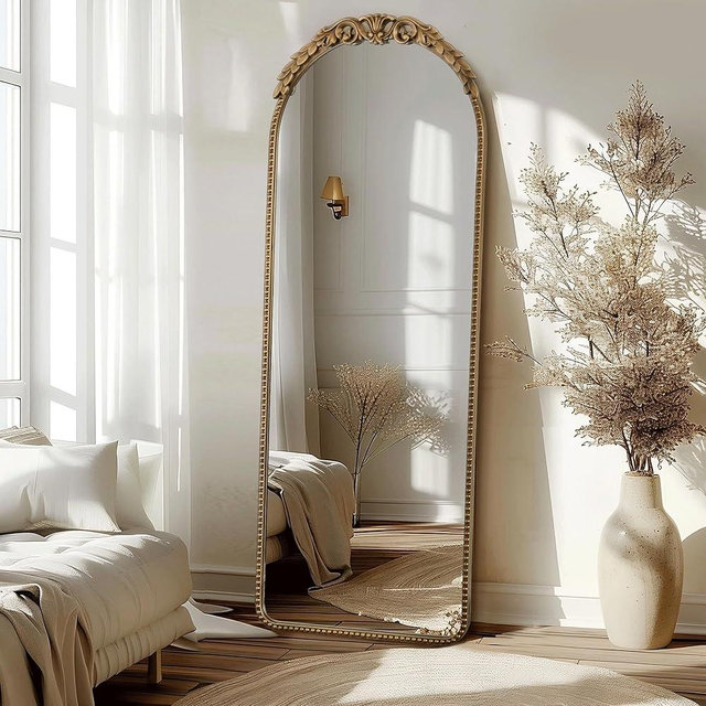 Besdomus Gold Full Length Mirror: 53x19 in Traditional Ornate Antique Floor Mirror - Baroque Vintage for Bedroom/Living Room/Entryway/Hallway/Wall/Home Decor