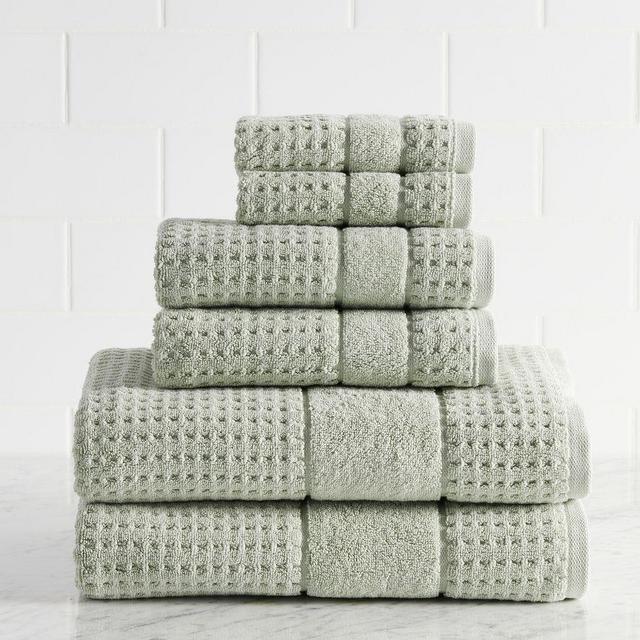 Misty Sage Waffle Tyne Towel Bundle, Bath/Hand/Washcloth - Set of 6