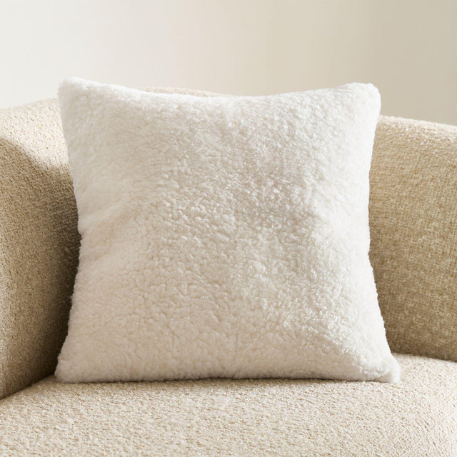 Malmo Shearling 20"x20" Arctic Ivory Throw Pillow with Feather Insert