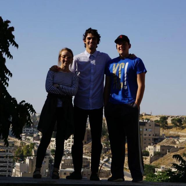 With our friend Luke, walking around downtown Jordan.