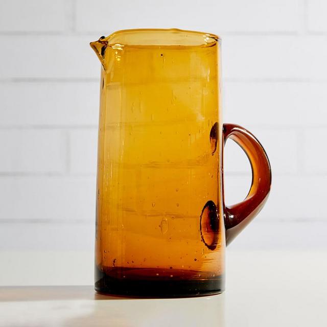 Moroccan Handcrafted Recycled Glass Pitcher, Amber